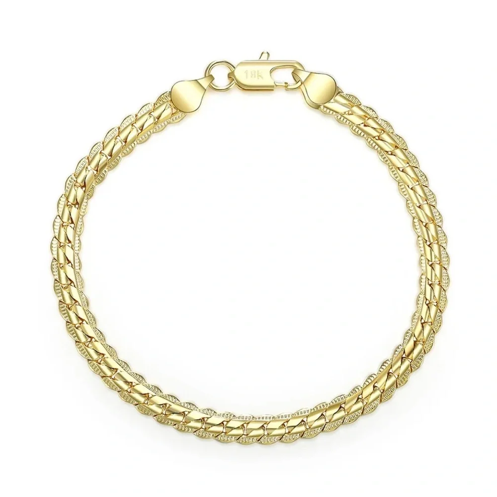 8 Inch 18k Gold Bracelet 5MM Side Chain Bracelet For Woman Man Wedding Jewelry - Picture 4 of 4